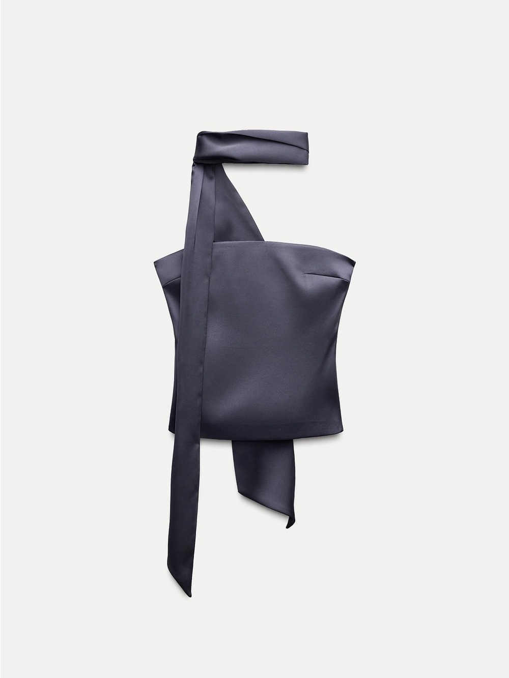 ZARA Navy Blue Satin Asymmetric Halter Top NWT